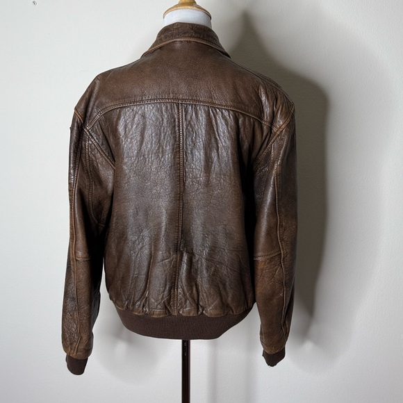 Aeropostale Vintage Brown Leather Bomber Jacket - Picture 4 of 9